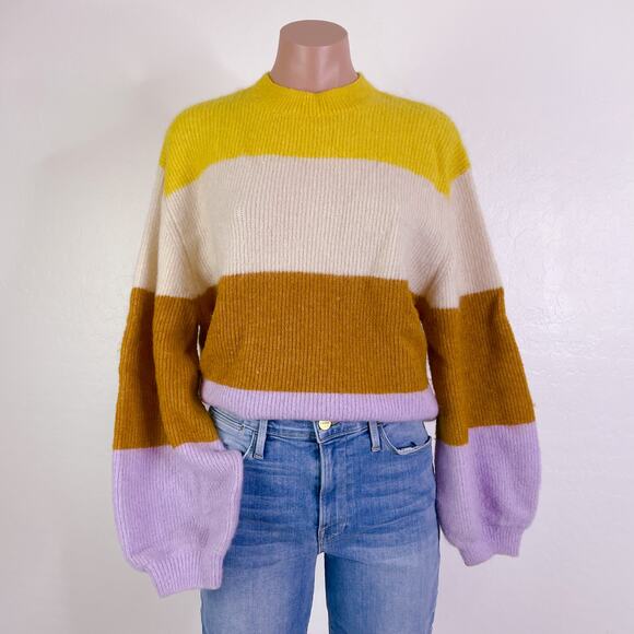 H&M Knitted Mohair Wool Blend Long Sleeve Stripe Pullover Sweater Yellow size XS - Picture 11 of 11